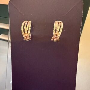 BP Bomb Party Rose Gold CZ Braided Earrings Mini Hoops OG Destash